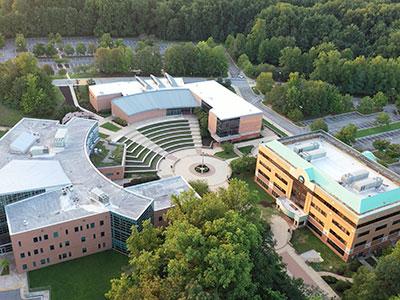 Aerial view of buildings on AACC's west side of campus